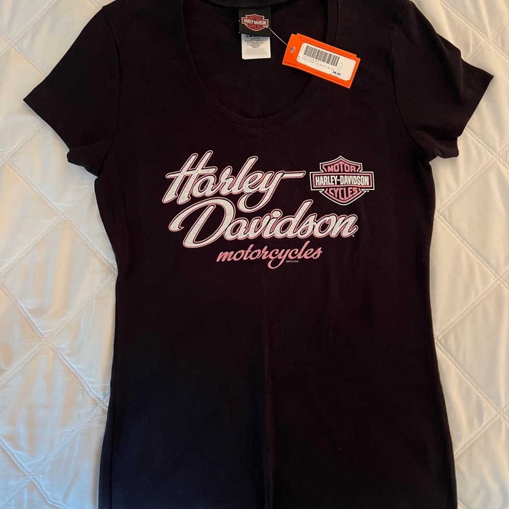 Harley-Davidson Black Tee with Pink Logo - Size M - NWT